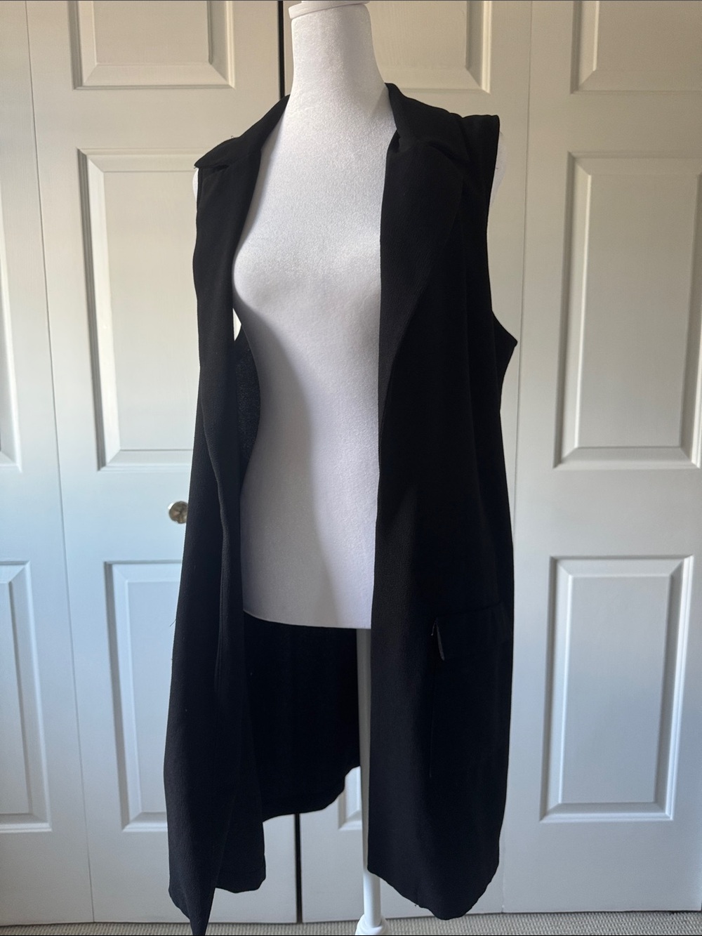 Leith Black Sleeveless Longline Draped Vest